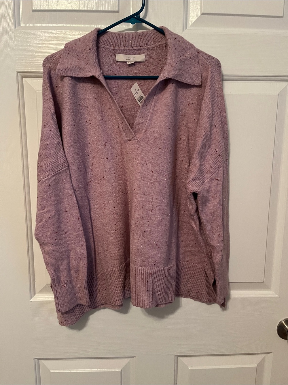 NWT LOFT Dusty Lavender Speckled Collared V-Neck Sweater